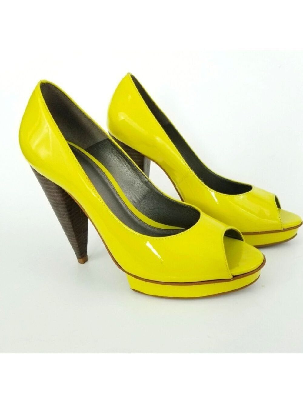 Topshop Lime Green Patent Leather Heels, Size 7.5